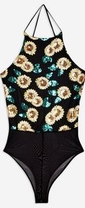 Topshop Sunflower Sequin Bodysuit sz 4